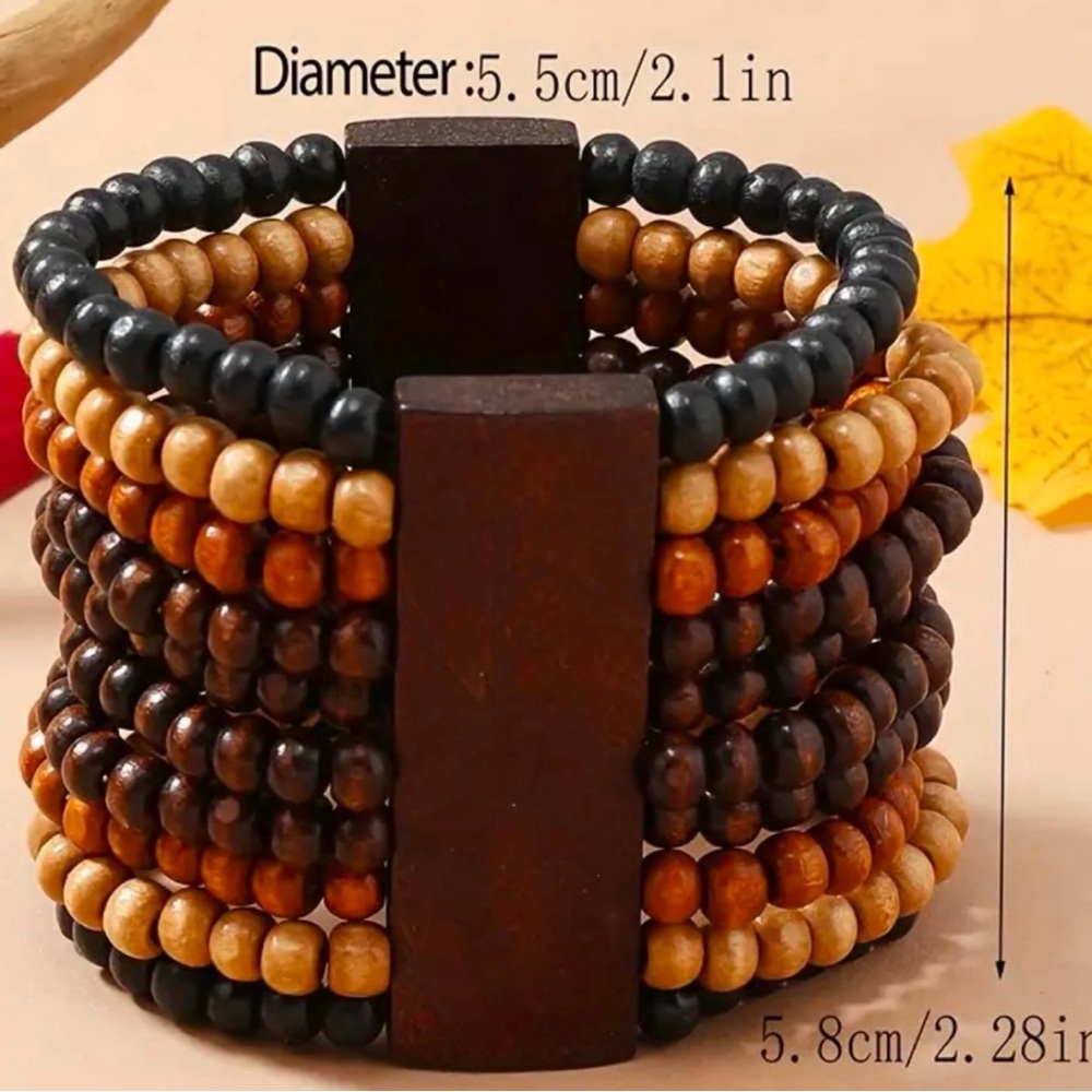 Vintage Style Wooden Beads Beaded Bracelet Handmade